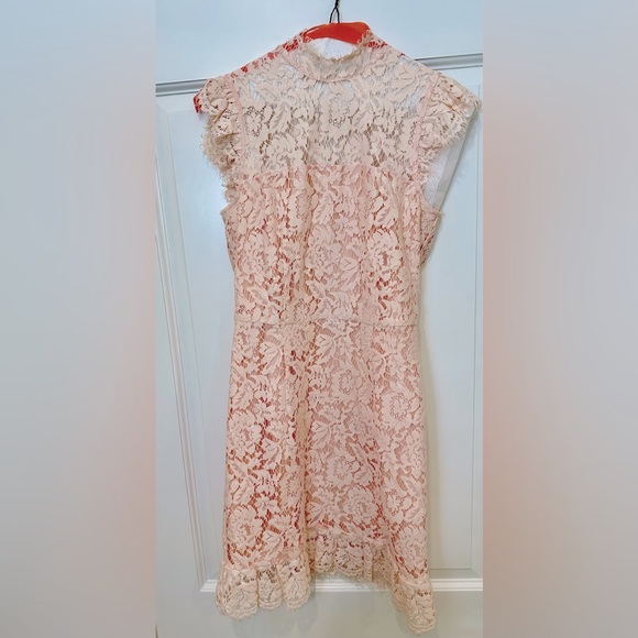 Revolve Aijek eyelash pink lace mini dress keyhole back - Picture 2 of 16